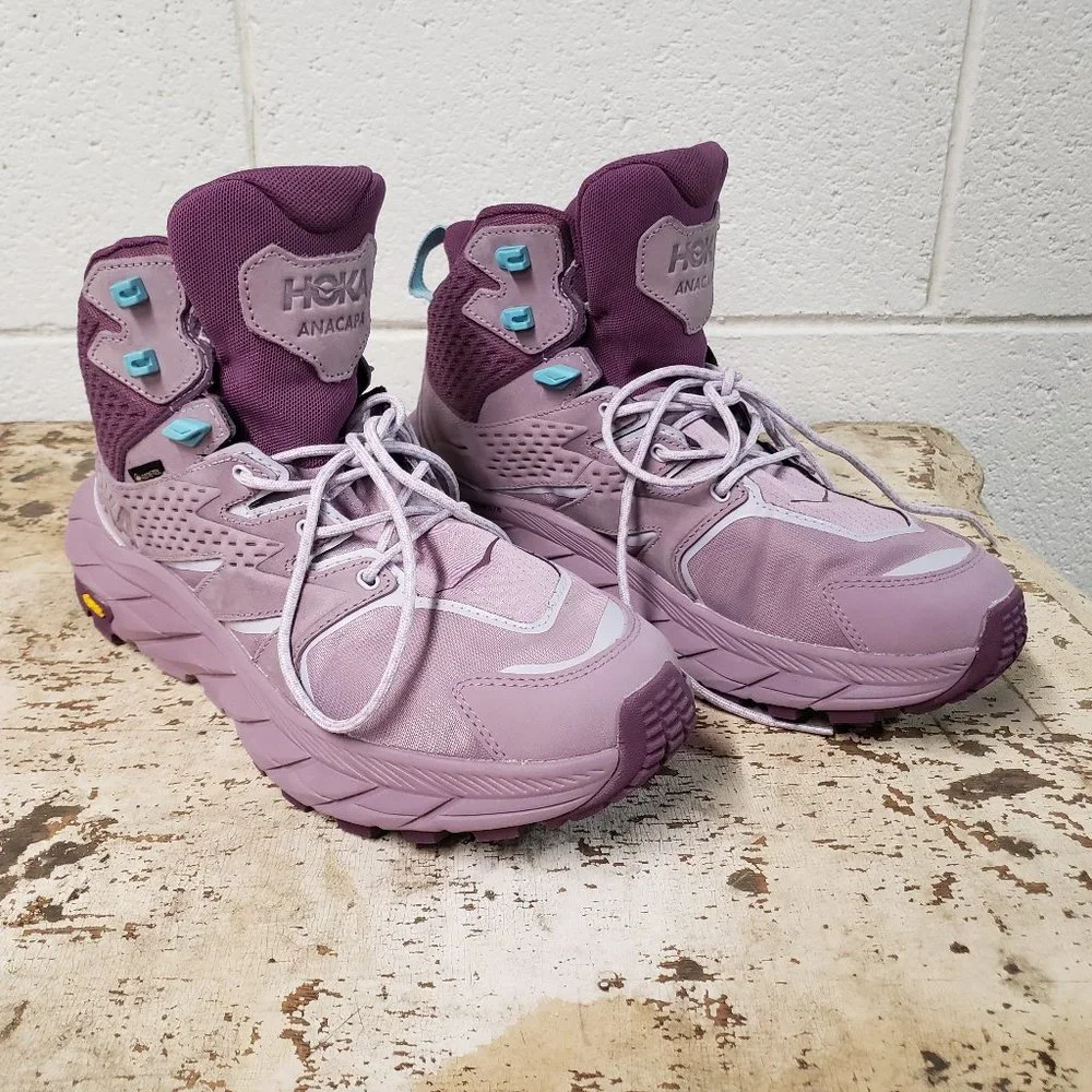 HOKA ONE ONE ANACAPA Boots ~Mid GORE-TEX~ Women’s 9.5 B ~ Elderberry ~ Sky Blue - Picture 1 of 8